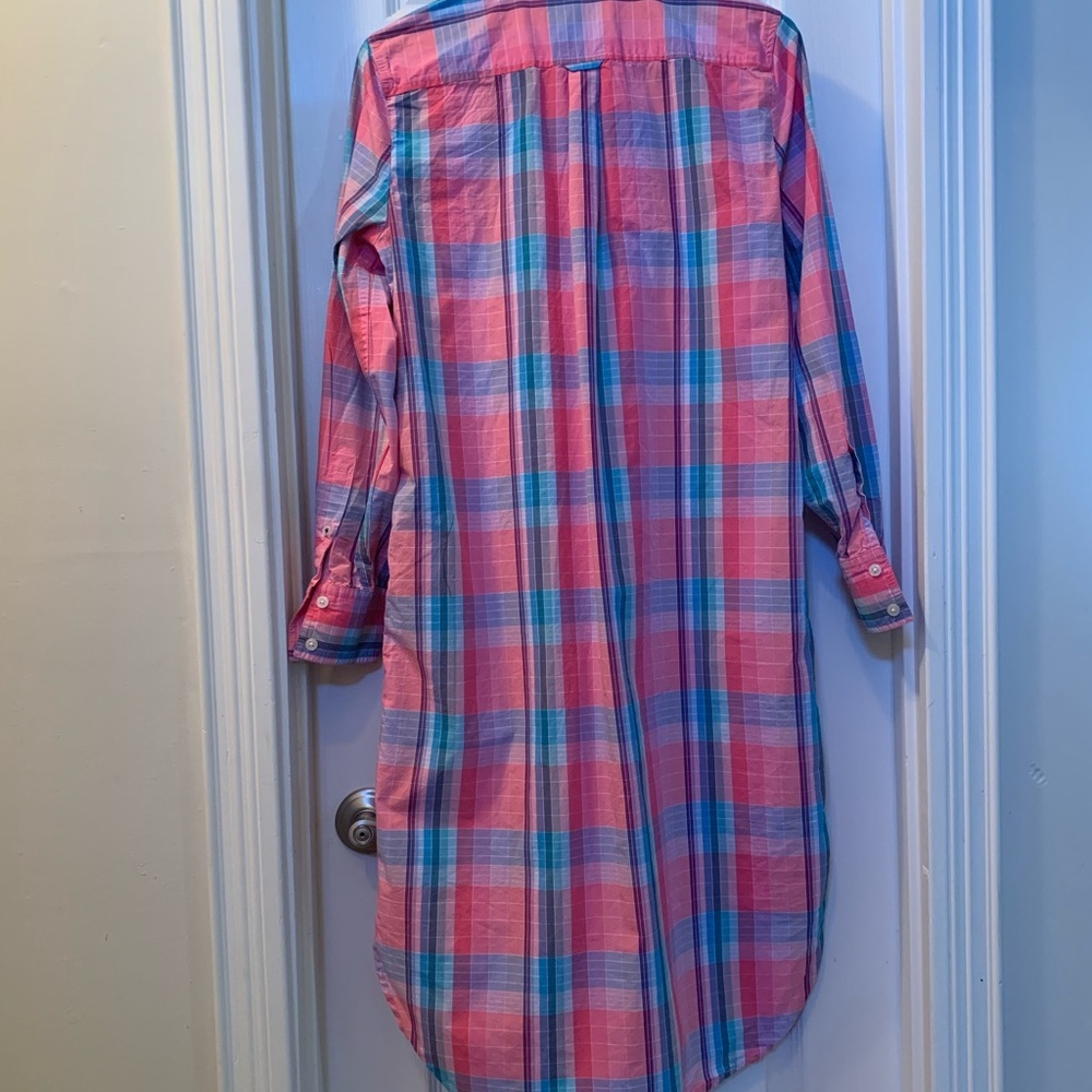 J. Crew Pink and Blue Plaid Long Sleeve Shirt Dress - Picture 6 of 10